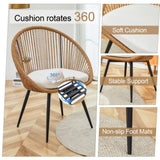 Modern 3-Piece Set 17.7" Anti-Spill Round Coffee Table 2 Rattan Swivel Chairs, Outdoor Patio W1151P250965