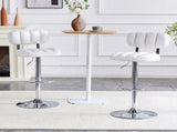 Set of 2 Adjustable Height Bar Stools, White PU Leather Upholstered with Chrome Base & Footrest, W3875P378574