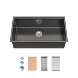 Stainless Steel Kitchen Sink, 33x19 Single Bowl, Undermount Handmade Sink in Brushed, with Cutting T3177P296193