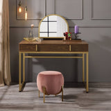 Coleen Walnut & Gold Finish Vanity Desk W/Mirror & Jewelry Tray B2726P315735
