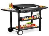 3-Burner Flat Top Gas Griddle Cooking Station with Ceramic Coated Cast Iron Pan, 73140334