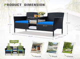 Outdoor Patio Loveseat Black Wicker 2-Seat Patio Conversation Set with Cushions & 68611685