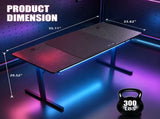 55" Gaming Desk with Smart APP & Remote RGB Lights, Carbon Fiber Surface Computer Table with Full 06095805