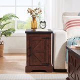 Farmhouse end table Nightstand Rectangular Farmhouse End Table with Barn Door and Adjustable Storage W2275P192794