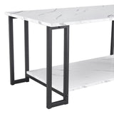Coffee Table, 2 Layers 1.5cm Thick Marble MDF Rectangle 39.37" L Tabletop Iron Coffee Table , Dining 83238180