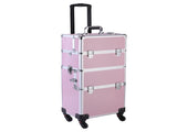 3pcs Trolley-Style Makeup Case with Universal Wheels Aluminum Alloy Cosmetic Trolley Case 58229820