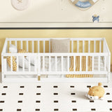 Twin Size Floor Bed, Floor Bed with Fence and Door, Kids Bed Twin Size, Wood W1820P231585