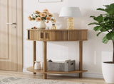31.5-Inch Grooved Half-Moon Console Table, Farmhouse Sofa Table Behind Couch, Modern Entryway Table, 07132304