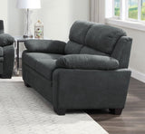 ZNTS Comfortable Plush Seating Loveseat 1pc Dark Gray Textured Fabric Channel Tufting Solid Wood Frame B011122283