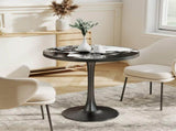 31.5" Round Modern Tulip Dining Table, Sintered Stone Tabletop with Luxury Faux Marble Print, Carbon W3316P540342