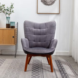 ZNTS Leiria Contemporary Silky Velvet Tufted Accent Chair with Ottoman, Gray T2574P164273