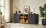 64-Inch Wavy TV Cabinet, Round Sideboard, Wooden Vertical Stripe Storage Cabinet, Aluminum Door W1162P309027