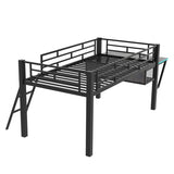 Gaming mid loft bed with desk, LED, Twin, Black MF313231AAB