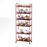 Red 6 Tier Slim Rolling Storage Cart, Mobile Shelving Unit with Wheels, Metal Wire Storage Shelving W2167P195984