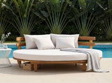 Outdoor Acacia Wood Round Daybed, Patio Lounger with Curved Slatted Backrest, Cushion and 4 N717P453341A