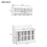 ON-TREND Shoe Storage Bench with Shelves and 4 Hooks, Elegant Hall Tree with Wall Mounted Coat Rack, WF313576AAK