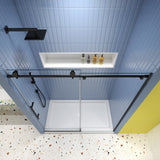 Glass shower door, sliding door, soft close system, with 5/16" tempered glass and Matted black W2122P225222