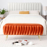 Oval Storage Bench with Gold Legs,Velvet Fabric ,Woven,Upholstered Ottoman Storage Benches for W1117P184676
