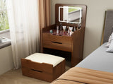 (Walnut) 3 in 1 Vanity Desk with Plip Top Mirror,Small Make Up Vanity Set with Visible Glass 85966326