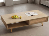 41.3 Inch Rattan Coffee Table Sliding Storage Door, Rectangle Wooden Accent Center Sofa Table 04362039