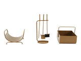 Modern 3Piece Fireplace Accessory Set with Log Rack, Firewood Storage Bucket and Complete Fireplace N775P529014G