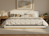 Solid Rubber Wood Platform Bed with Upholstered Headboard, Modern Tufted Design, Sturdy Slat N769P387939W