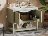 30-Inch Green Bathroom Vanity with Ceramic Sink and Versatile Storage - Ideal for Small Bathrooms WF325888AAF