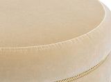 Edward 17.5" Round Upholstered Ottoman with Bullion Fringe Fawn Brown Performance Velvet B2719P320843