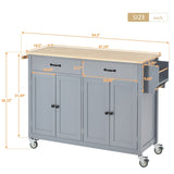 Kitchen Island Cart with Solid Wood Top and Locking Wheels,54.3 Inch Width,4 Door Cabinet and Two WF286911AAG