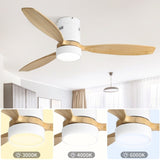 52 Inch Flush Mount Ceiling Fan DC 3 Solid Wood Fan Blade Noiseless Reversible Motor Remote Control W934P146081