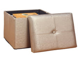 Faux Leather Folding Storage Ottoman Cube, Classic Decor, Metallic Bronze 67377705