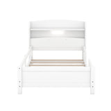 ZNTS Wood Twin Size Platform Bed with Built-in LED Light, Storage Headboard and Guardrail, White WF308150AAK