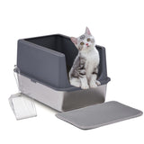 ZNTS XL Stainless Steel Cat Litter Box with Lid, Extra Large Litter Pan with High Sides, Easy Cleaning, 98168001