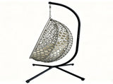 Foldable Hanging Egg Chair with Stand, HDPE Rattan Wicker Swing Chair with Cushion, Heavy Duty Frame 89290166