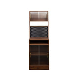 Kitchen Pantry Sideboard with 2 Sliding Striped Glass Doors, Freestanding Countertop Storage Cabinet W331P257392