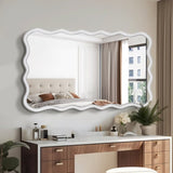 Solid Wood Wavy Rectangle Mirror-Natural-Wood 40" x 28" Modern Mirror Wall Decor for Bathroom, W1445P246641