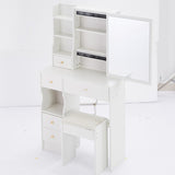 Small Size Left Drawer Desktop Vanity Table Cushioned Stool, Extra Large Sliding Mirror, Multi W936P226026