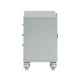 2 Drawers Nightstand with Fret Work Detail in Silver Metallic B016P255631