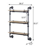 ZNTS Oak and Sandy Black Rectangle 3-Tier Wall Shelf B062P184605