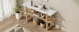 TREXM Retro Elegant Console Table with Marble-Effect Top and Versatile Storage Solutions for N715P196906D