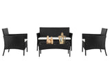 2pcs Arm Chairs 1pc Love Seat & Tempered Glass Coffee Table Rattan Sofa Set Black 36576251