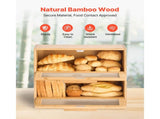 Double-Layer Bamboo Bread Box for Kitchen Counter, Spacious Wooden Bread Storage Container with 03560687