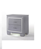 1pc Modern & Glam Style Two Drawers Nightstand Solid Wood w Built-in Night Light Silver Crocodile B01182431