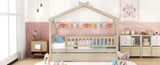 Twin Size Wooden House Bed with Twin Size Trundle, Natural WF302178AAN