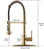 Commercial Brushed Nickel Kitchen Faucet with Pull Down Sprayer, Single Handle Single Lever Kitchen W1932P172308