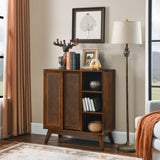 Mid Century Modern Rattan Sideboard Cabinet, Buffet Cabinet for Entryway Hallway Living Room Kitchen W1801P195630