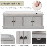 Storage Bench with 4 Doors and Adjustable Shelves, Shoe Bench with Removable Cushion for Living 19070273
