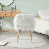 ZNTS WHITE Faux Fur Upholstered Make up chair Side Dining Chair with Metal Leg 72861958