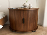 Mid Century Modern Cylinder End Table with Built-in Charging Station & Sliding Door, 2-Tier Storage 06416937