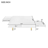 ON-TREND Exquisite High Gloss Coffee Table with 4 Golden Legs and 2 Small Drawers, 2-Tier Square WF315490AAK